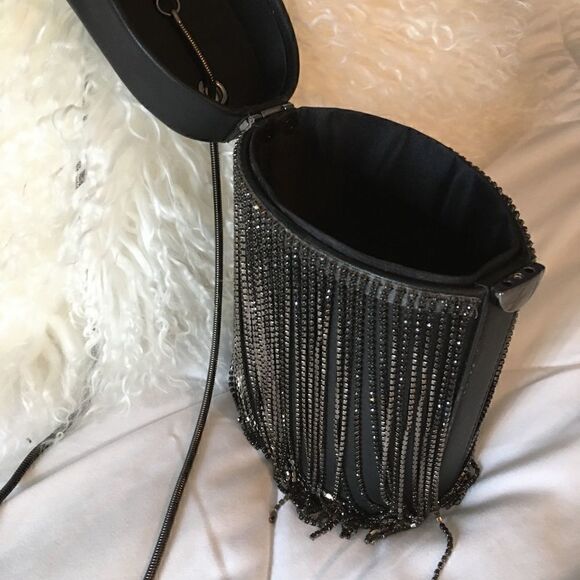 Circular Tubular Handbag with Rhinestone Fringe. - Picture 3 of 8